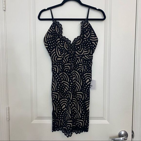 Revolve By the Way. Vicky Lace Eyelet Overlay Scalloped Black Mini Dress Size XS - Picture 2 of 13